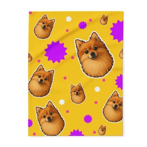 Kids Pomeranian Fleece Throw Blanket, Cozy Pet Lover Gift, Cute Dog Decor, Home Accessories, Cheery Dog Print Blanket