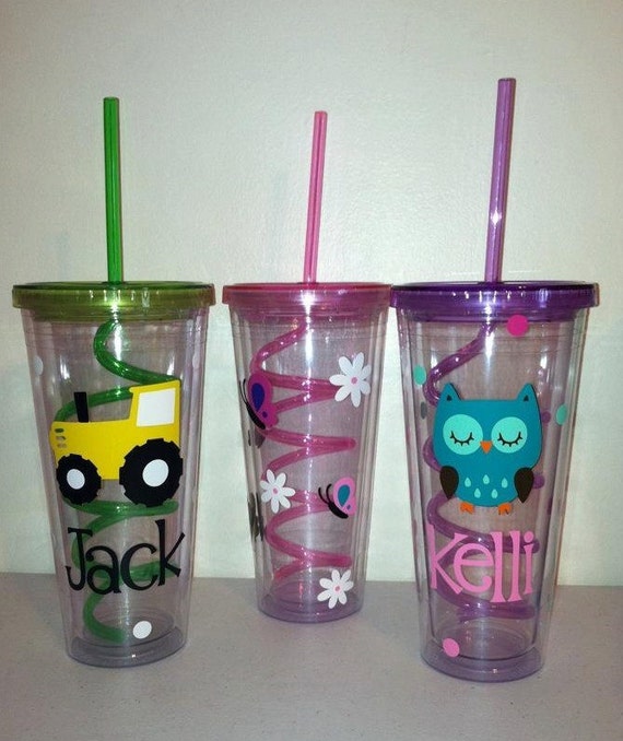 Items similar to Personalized Acrylic Tumbler with Colorful Lid and Swirly Straw 20oz, Tumbler ...