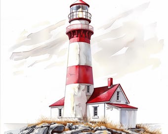 12 Watercolor Lighthouse Clipart | Printable Watercolor clipart | High Quality JPGs | Digital download | Paper craft | junk journal