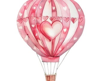 10 Valentines Hot Air Balloon Cliparts, Heart Balloon Clipart, Wedding Balloon PNG JPG, Valentine Crafts, Valentine's Day Hot Air Balloon