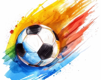 12 imágenes prediseñadas de balones de fútbol / Paquete de imágenes prediseñadas de fútbol / Imágenes prediseñadas de acuarela imprimibles / JPG de alta calidad / Descarga digital / Manualidades de papel