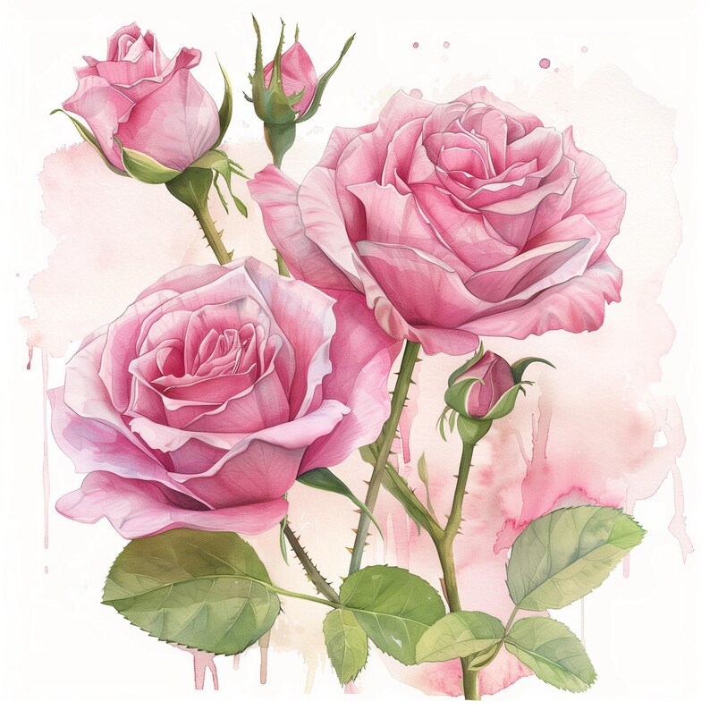 13 Pink Roses Set Clipart, Roses Bouquet, Printable Watercolor Clipart ...