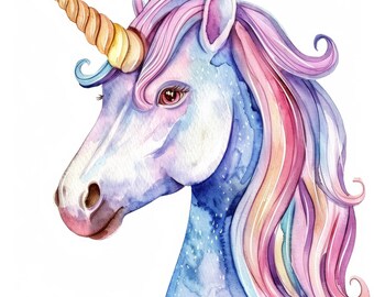 10 Pastel Unicorn Clipart, Cute Unicorn PNG, Watercolor Magical Unicorn Bundle, Girl Birthday Party Art, Nursery Decor (Digital Download)