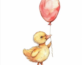 10 Watercolor Duckling with Baloon Clipart, Printable Watercolor, High Quality JPG PNG, Digital download, Paper craft, junk journals