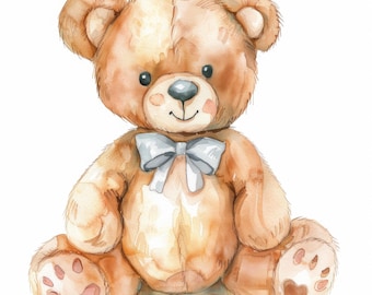 10 impresiones de ositos de peluche en acuarela, imágenes prediseñadas imprimibles, baby shower, decoración de pared para habitación infantil, archivos JPG y PNG de alta calidad, descarga digital