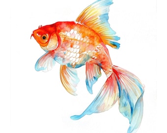 10 Goldfish Clipart, Golden fish Clipart, Printable Watercolor clipart, High Quality JPG PNG, Digital download, Paper craft, junk journals