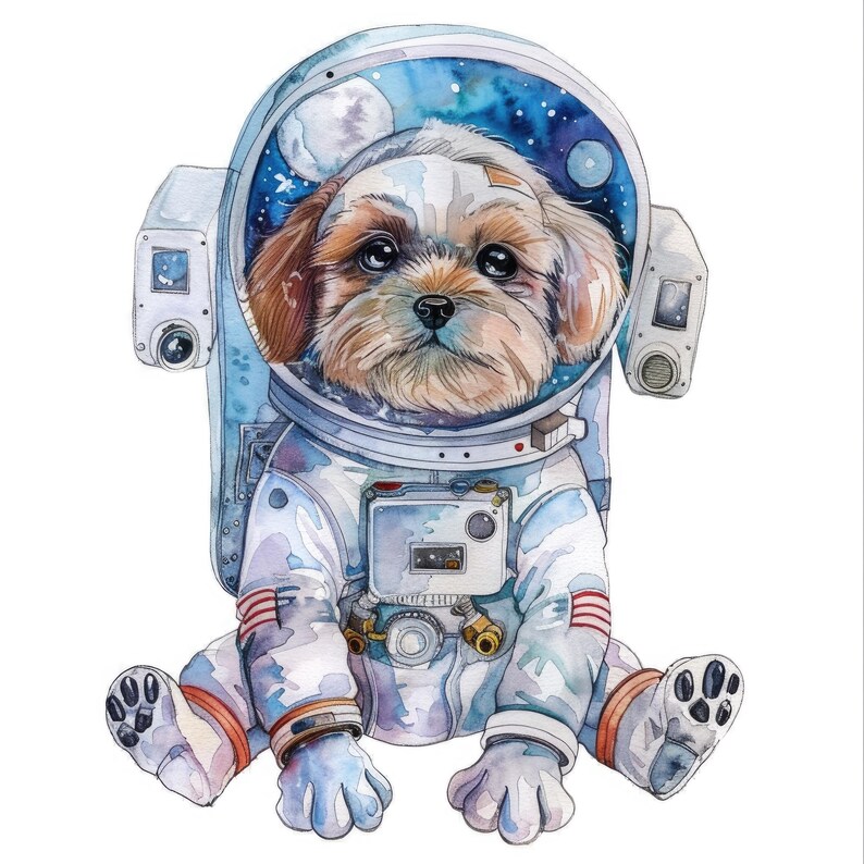 9 Watercolor Cliparts Astronaut Dog, PNG Cute Dog in Space, Nursery ...