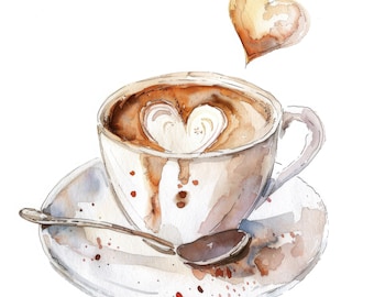 9 Romantic Coffee Clipart, Coffee Clipart, Printable Watercolor Clipart, High Quality JPG PNG, Digital download, Paper craft, junk journals