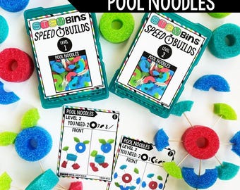 Tarjetas de desafío STEM con flotadores de piscina: Actividades STEM de fin de año, primavera y verano