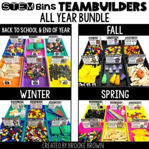 STEM Bins Teambuilders All Year BUNDLE - Seasonal Team Building STEM Stations and Activities, Back to School, Fall, Winter, Spring, Summer