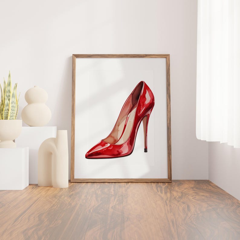 Red High Heel Stiletto Art Print: Glossy Watercolor Fashion ...