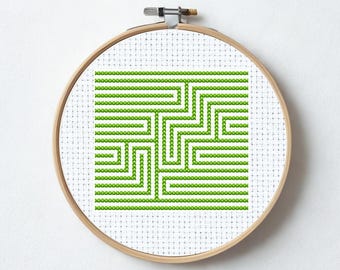 Modern Geometric Cross Stitch Pattern | Minimal Green Abstract Design (PDF)