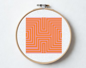 Geometric Optical Illusion Cross Stitch Pattern | Pink Orange Bold Modern Design (PDF Download)