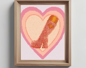 Sweetheart Boots Cross Stitch Pattern | Short N Sweet Sabrina Carpenter | Pink Retro Heart