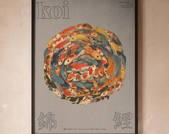 Póster de peces koi | Arte mural japonés | Decoración de ambiente zen natural