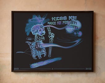 Póster "Bésame, hazme olvidar" | Arte mural de esqueletos | Decoración grunge