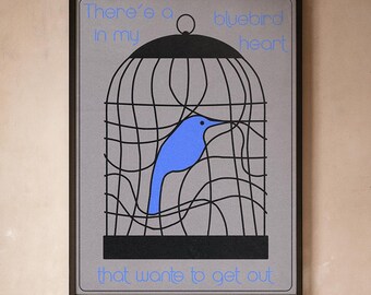 Póster de pájaro azul | Arte minimalista de pájaros para pared | Decoración de naturaleza tranquila