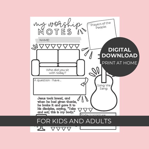Worship Notes for Kids. PDF Printable. Instant Download. - Etsy