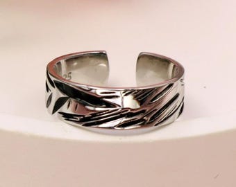 S925 Sterling Silver Black Enamel Ring - Minimalist Adjustable Open Band, Edgy Stackable Jewelry,  Unisex Ring, Matte Black Gift for Her