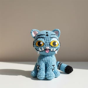 Häkelanleitung, Kpop inspiriert Amigurumi, Derpy Blue Tiger (PDF-Muster)