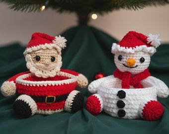 Crochet Santa and Snowman Basket Pattern, Christmas Amigurumi (PDF)