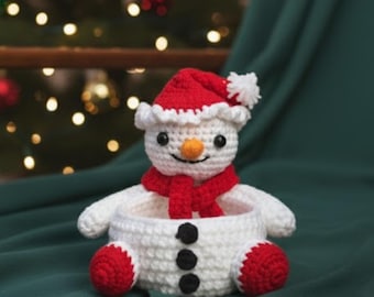 Crochet Snowman Basket Pattern | Amigurumi Christmas Decor (PDF)