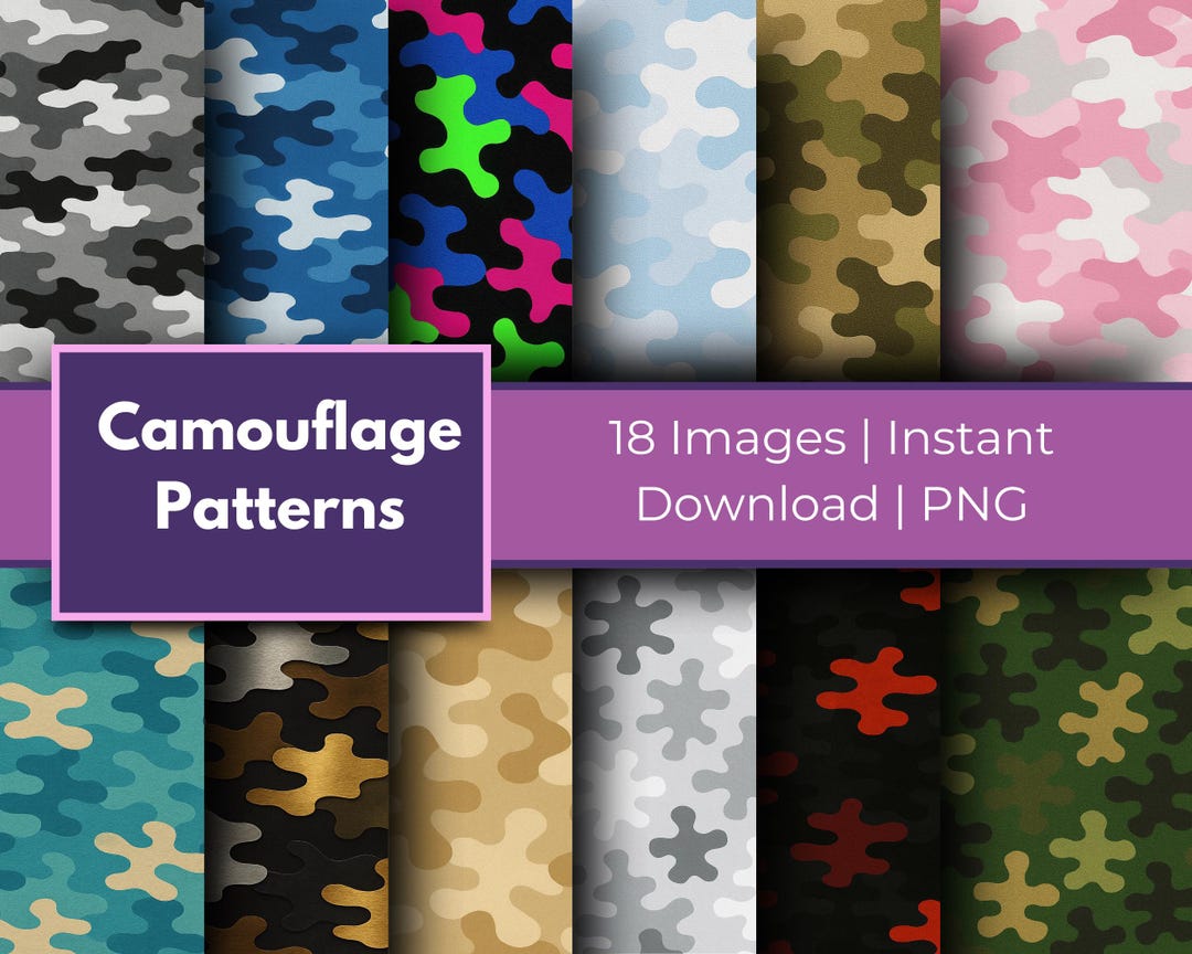Camo Digital Paper Pack – 18 Seamless Camouflage Patterns | 8.5x11 ...
