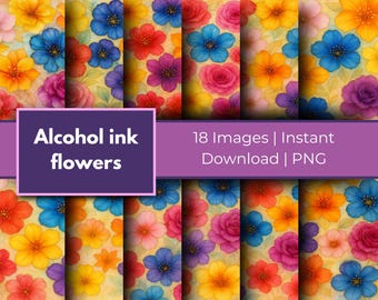 Cyfrowy papier kwiatowy z tuszem alkoholowym | Bezszwowy PNG ze złotymi akcentami (pobieranie cyfrowe)
