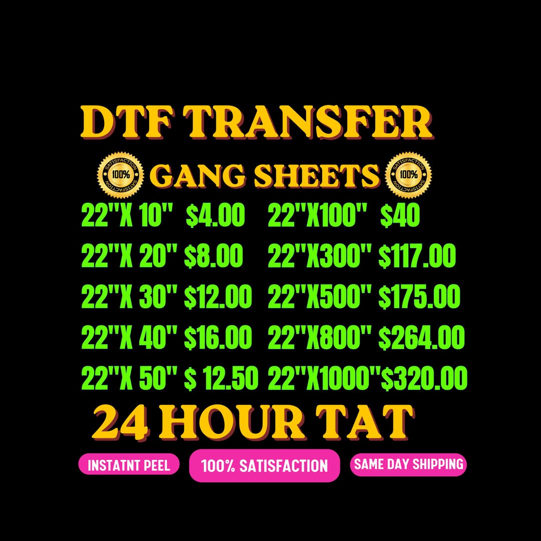 Custom DTF Gang Sheet Transfer, Hot Peel, Same Day Shipping - Etsy