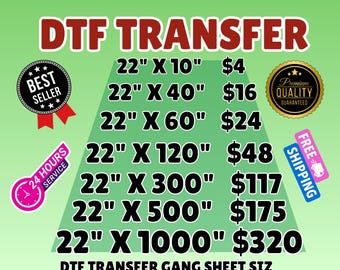 Custom DTF Gang Sheet Transfer, Instant Peel, Same Day Printing Service