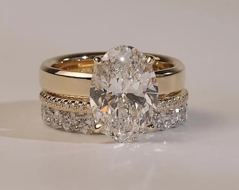4 karaat ovale moissanite driedelige bruidsringenset, tulpvormige verlovingsringset, huwelijksjubileumcadeau, bijpassende 18 karaat massief gouden ringenset