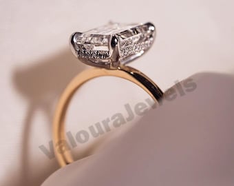 Emerald cut Hidden Halo Engagement Ring Emerald Cut Moissanite Ring 14K Yellow Gold Ring Anniversary Gift for Wife Minimalist Ring for Women