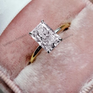5 CT Radiant Cut Moissanite Engagement Ring Radiant Cut Hidden halo Ring Radiant Solitaire Two-tone Ring 925 Sterling Silver Ring for Her