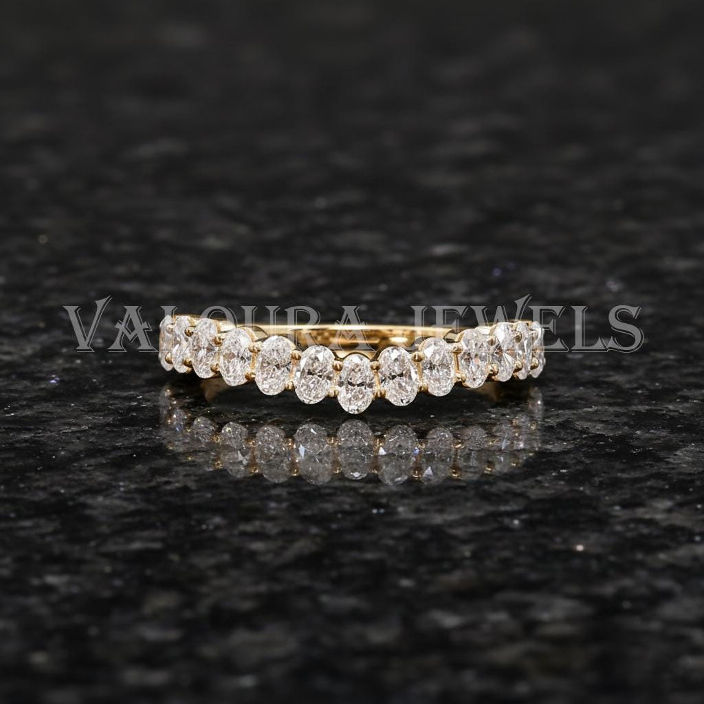 Curved Wedding Band Oval Cut Moissanite Wedding Band Unique Yellow Gold ...