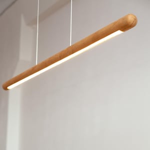 Lineaire ronde hanglamp, moderne kroonluchter, houten hanglamp voor eetkamer, rustieke hanglamp
