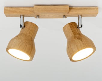Handmade Oak Track Lighting: Modern Swivel Spotlight