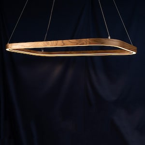 Luminária pendente de madeira, lustre retangular, luminária pendente moderna, luminária de teto escandinava para ilha de cozinha