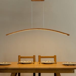 Modern Linear Wood Pendant Light - Kitchen Island Chandelier for Dining Table and Living Room