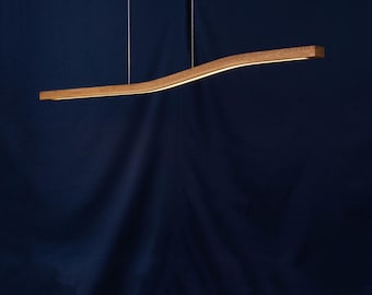 Wood Pendant Light, Linear Chandelier, Curved Pendant Lamp, Scandinavian Ceiling Light over Kitchen Island