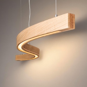 Rustic Wooden Linear Suspension Chandelier: Modern Pendant Light for Dining Room & Kitchen