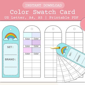 Printable Card Template PDF, Marker Watercolor Gouache Palette Tracker, Rainbow Art Supply Sheets