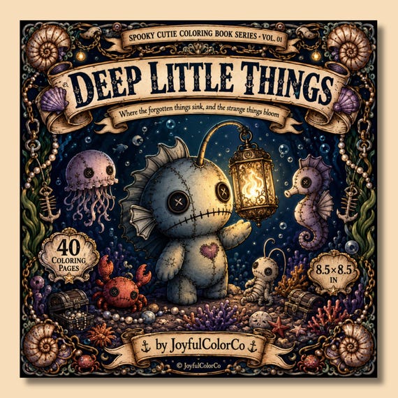 Deep Little Things Spooky Cute Coloring Book – 40-Page Printable PDF, Dark Whimsy Ocean Art