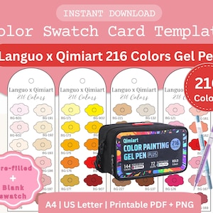 Languo x Qimiart 216-Color Gel Pen Swatch Cards – Printable PDF & PNG