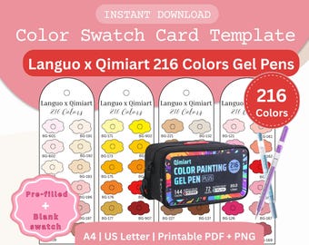 Languo x Qimiart 216色ゲルペン見本カード – 印刷可能なPDFおよびPNG形式