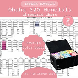 Puede incluir: Descarga digital de una tabla cromática Ohuhu 320 Honolulu, junto con un estuche negro lleno de marcadores de colores. La tabla muestra códigos de color y está disponible en tamaños A4 y US Letter.