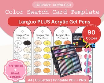 Languo PLUS 90色ゲルペン見本カード、印刷可能なアクリルペンチャートPDF、A4/USレターサイズ