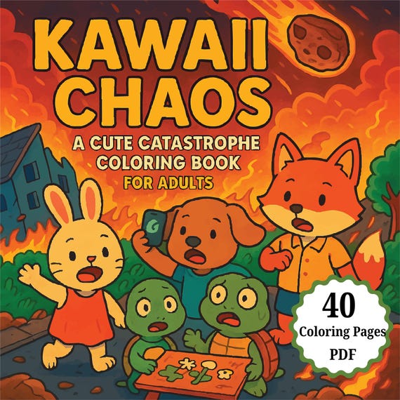 Kawaii Apocalypse Coloring Book: Funny Animals, Stress Relief (PDF Digital Download)
