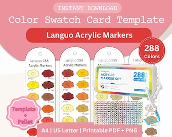 Tabla de muestras de marcadores acrílicos Languo 288 - Rastreador imprimible en PDF y PNG, en blanco precargado