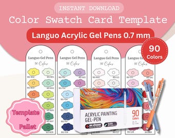 Plantilla de tarjeta de muestra de 90 bolígrafos de gel acrílico Languo: tabla de colores de nubes imprimible, marcapáginas portátil DIY y organizador de materiales de arte