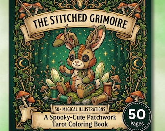 El grimorio cosido: libro para colorear de patchwork del zodíaco de 50 páginas, PDF imprimible